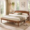King size wooden platform bed frame in walnut with a curved headboard, featuring under-bed storage for a minimalist bedroom.