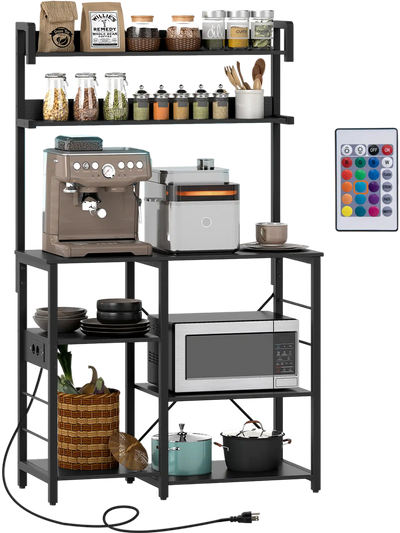Costway 5-Tier Kitchen Baker's Rack Microwave Stand w/ Power Outlet LED Lights 22487349 New
