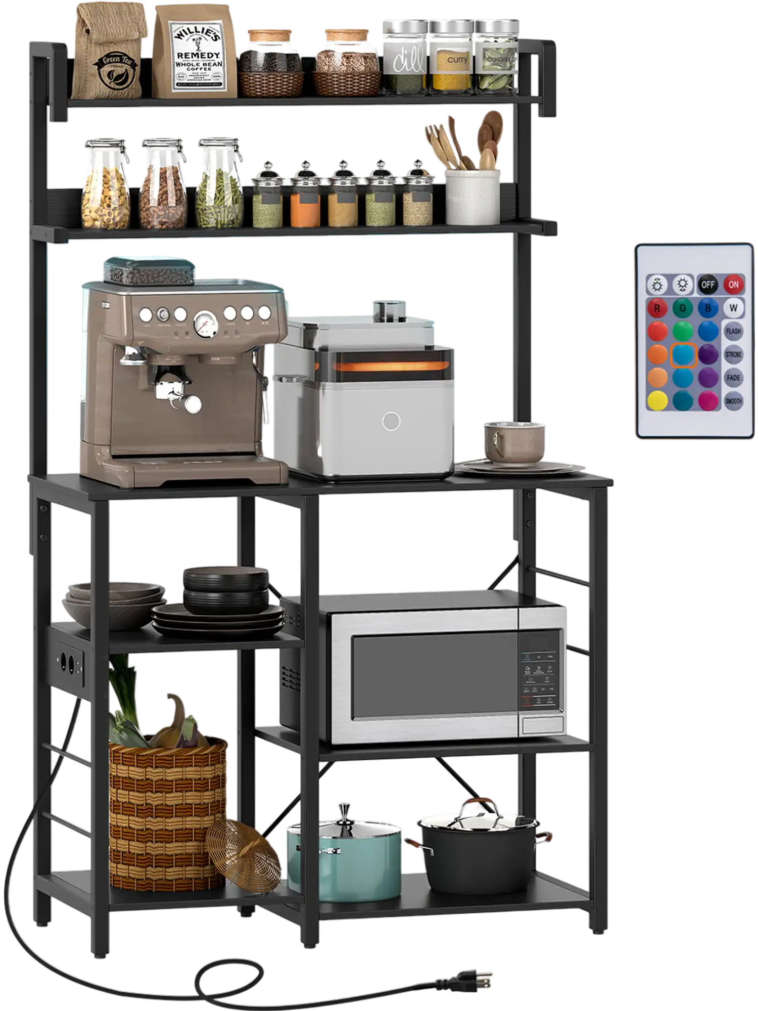 Costway 5-Tier Kitchen Baker's Rack Microwave Oven Stand w/ Power Outlet LED Lights 22487349 New