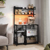 Kitchen bakers rack with LED lights, power outlet, and 5 tiers for storage, perfect for kitchen organization.