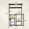 Dimensions of the black Kitchen Bakers Rack with Power Outlet, featuring 5 tiers and sturdy metal frame for kitchen.
