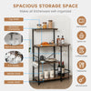 4-tier kitchen bakers rack in rustic brown with top shelf, stemware racks, and 6 S-hooks for organized storage.