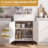 White kitchen buffet cabinet with one drawer, two doors, and a 3-level adjustable shelf for versatile storage solutions.