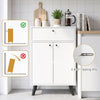 White kitchen buffet cabinet featuring 1 drawer, 2 doors, adjustable shelves, and anti-tipping kits for added safety.