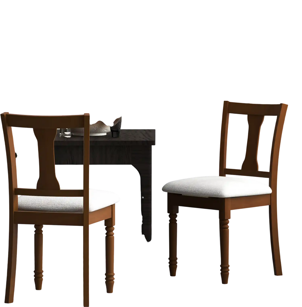 Set of 2 brown kitchen dining chairs with linen fabric, featuring flip-up seats for storage and natural acacia wood.