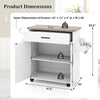 Kitchen island cart with dimensions, featuring a drawer, 2-tier cabinet, and a sturdy wooden top for kitchen storage.