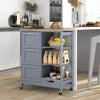 Kitchen Island Cart on Wheels with Rubber Wood Top and 3 Drawersand Removable Tray-Gray - Gallery View 1 of 10