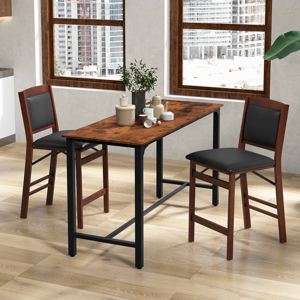 Set of 2 folding kitchen island stools with rubber wood legs, featuring a compact design and comfortable PVC leather.