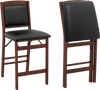 Folding kitchen island stool set with rubber wood legs, black PVC leather upholstery, and compact storage design.
