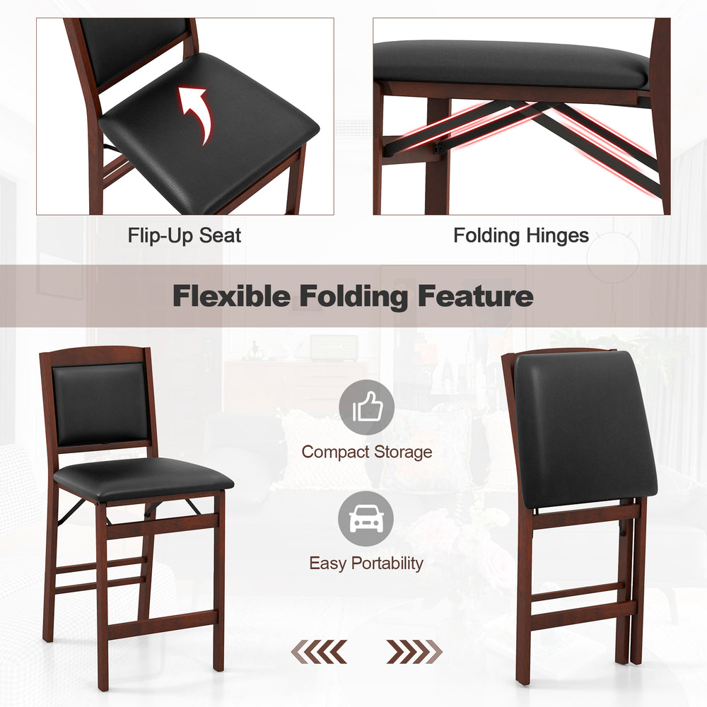 Folding kitchen island stool set with rubber wood legs, featuring a flip-up seat and compact storage for easy.