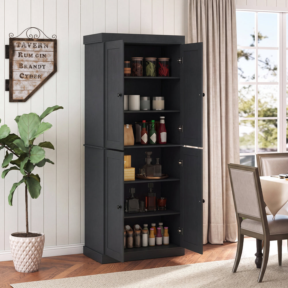 Kitchen Pantry Cabinet with 2 Adjustable Shelves and Anti-Tipping Kits for Living Room-Black - Gallery View 1 of 11