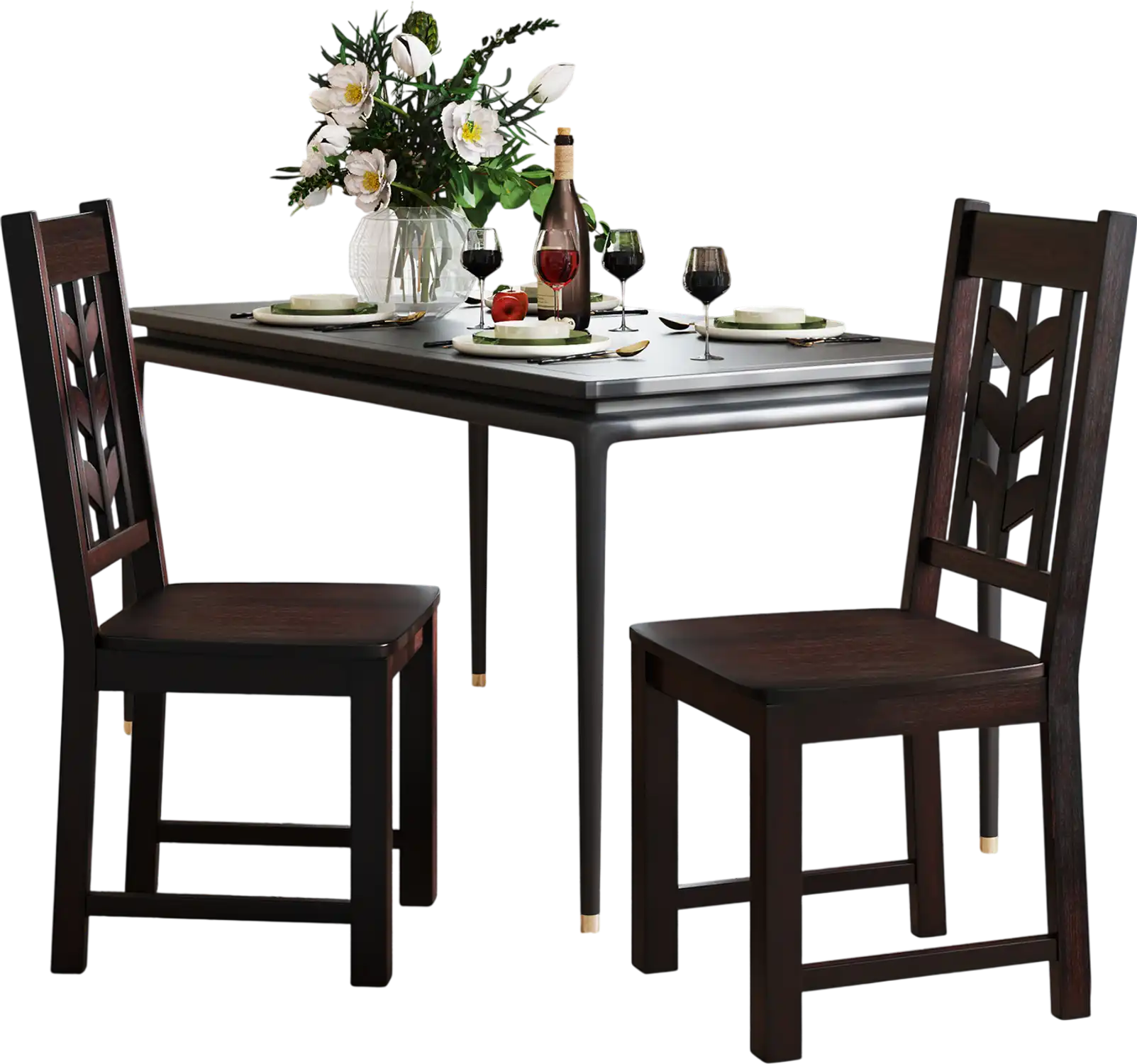 Costway Set of 2 Kitchen Side Dining Chairs Rubber Wood Frame Rustic Brown 681952743 New