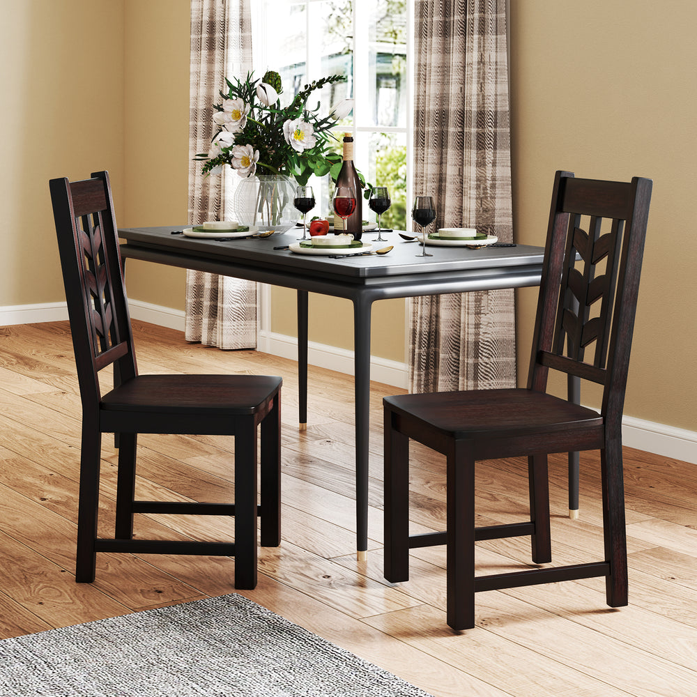 Kitchen Side Dining Chair Set of 2 with Rubber Wood Frame-Rustic Brown - Gallery View 1 of 9