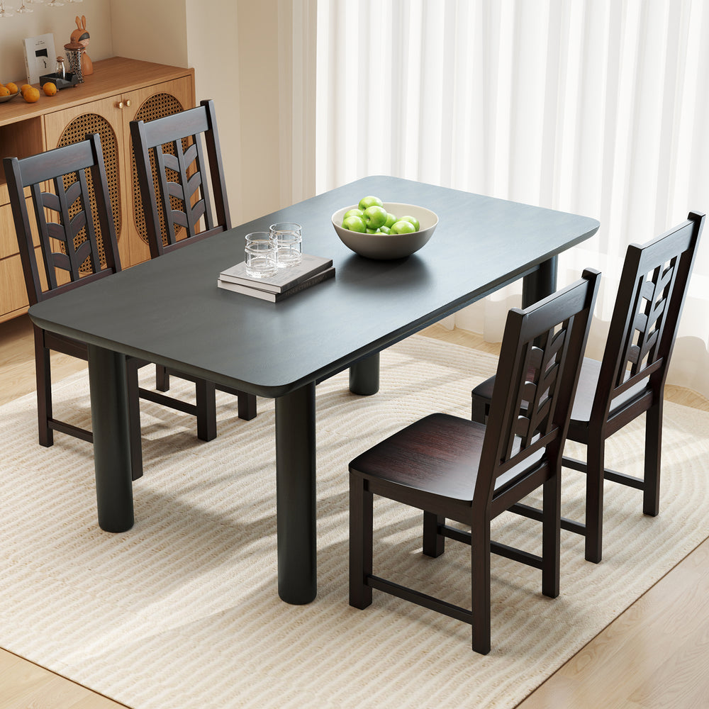 Rustic brown dining chair set of 2 with rubber wood frame and ergonomic leaf design, perfect for kitchen or dining.