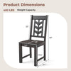 Product dimensions of a rustic brown kitchen side dining chair with rubber wood frame, featuring a 400 lbs weight.