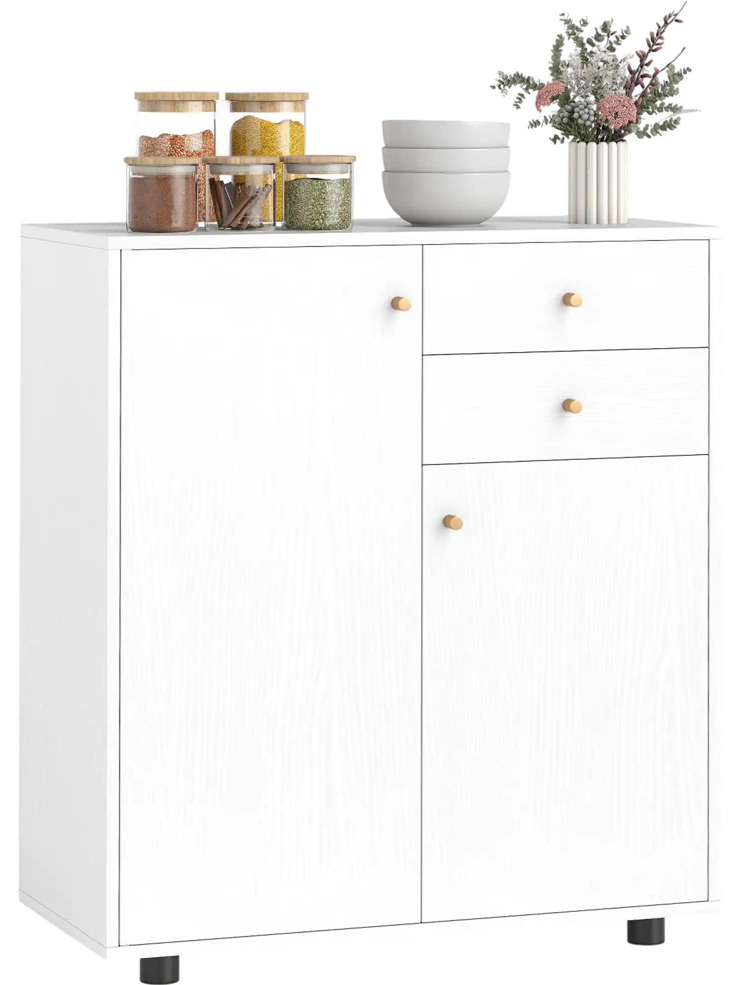 Costway Kitchen Sideboard Buffet Coffee Bar Cabinet 2 Drawers 2 Doors 3 Adjustable Shelves 69234747 New