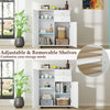 Corner view of the white kitchen sideboard buffet cabinet highlighting adjustable shelves and smooth drawer operation.