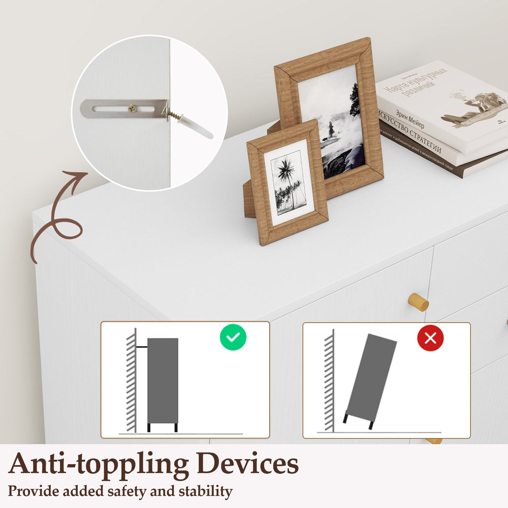 Anti-toppling device detail for the white kitchen sideboard buffet cabinet, enhancing safety and stability.