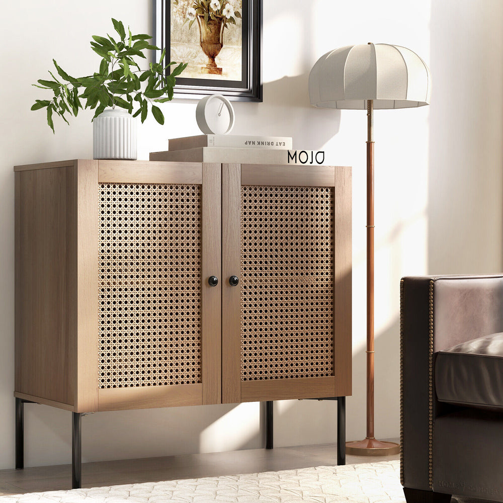 Kitchen Sideboard with 2 Rattan Doors and Adjustable Shelf-Natural - Gallery View 1 of 10