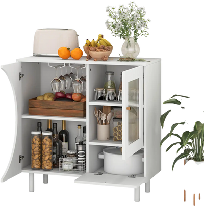 Costway Kitchen Sideboard Cabinet w/ Glass Holder White 21983657 New