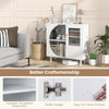 Kitchen sideboard in white featuring a glass door, double-row wine glass holder, and ample storage for dining.
