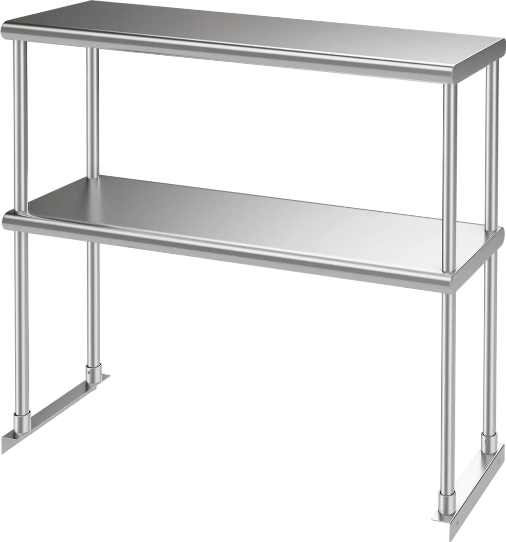 36 x 12 Inch Kitchen Stainless Steel Overshelf with Adjustable Lower Shelf