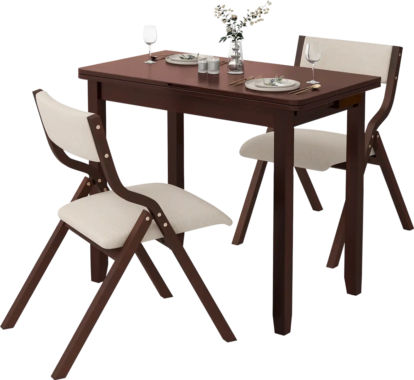 Costway Expandable Kitchen Dining Table Set for 2 w/ 2 Upholstered Folding Chairs 57268391 New
