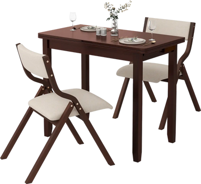 Costway Expandable Kitchen Dining Table Set for 2 w/ 2 Upholstered Folding Chairs 57268391 New