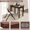 Expandable dining table set with two upholstered folding chairs, featuring safe round corners and premium metal hinges.