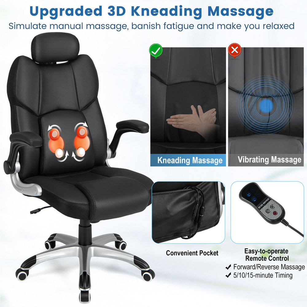 Kneading massage office chair with adjustable headrest, remote control, and padded armrests for ultimate comfort.