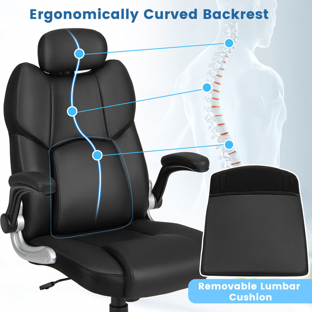 Kneading massage office chair with adjustable headrest and curved backrest, featuring removable lumbar cushion for.