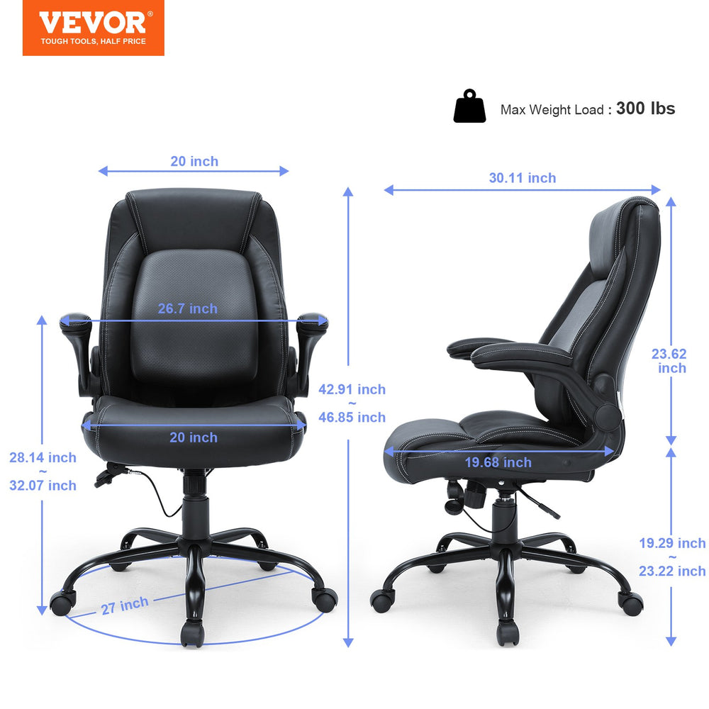 Vevor Executive Office Chair PU Leather with Adjustable Lumbar Support Flip-Up Arms and 300 Lbs Capacity New