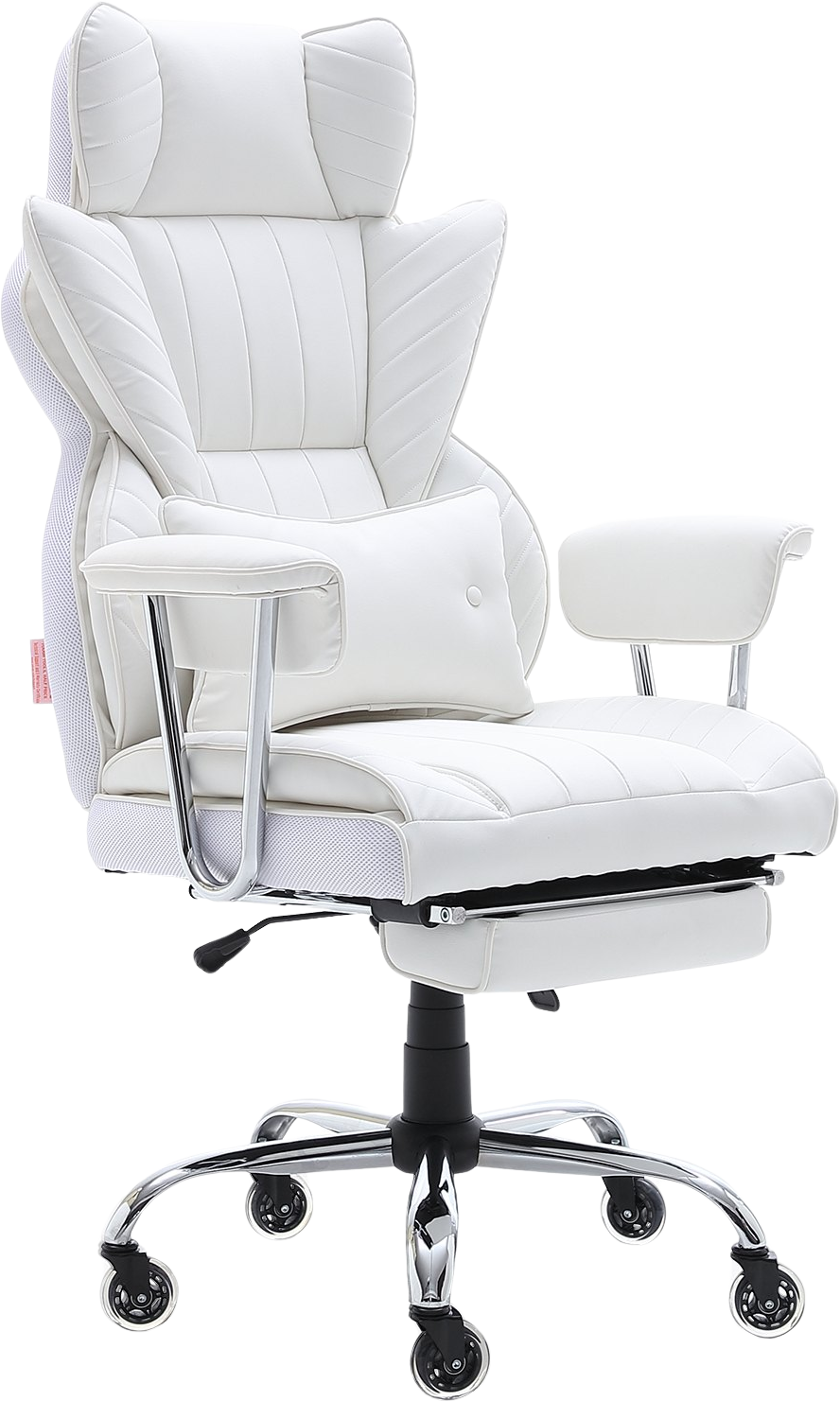 Vevor Reclining Office Chair with Footrest Lumbar Support Heavy Duty PU Leather White New