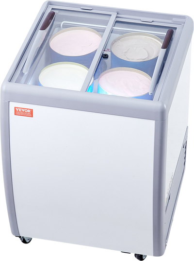 Vevor Ice Cream Display Commercial Freezer 5.6 Cu. Ft. Holds 4 Tubs with Sliding Glass Doors New