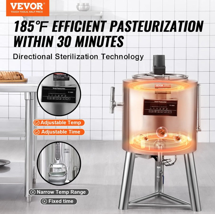 Vevor Commercial Milk Pasteurizer 7.9 Gal Stainless Steel for Milk and Plant-Based Alternatives New