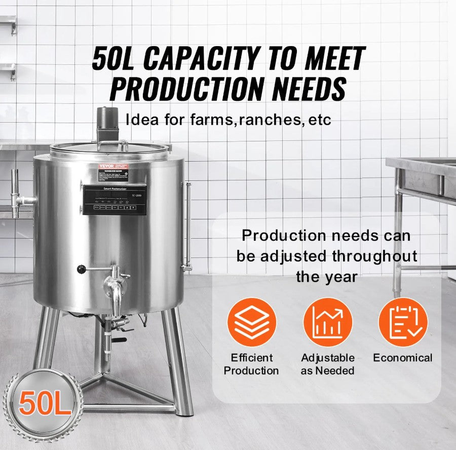 Vevor Commercial Milk Pasteurization Machine 13.2 Gal Stainless Steel New