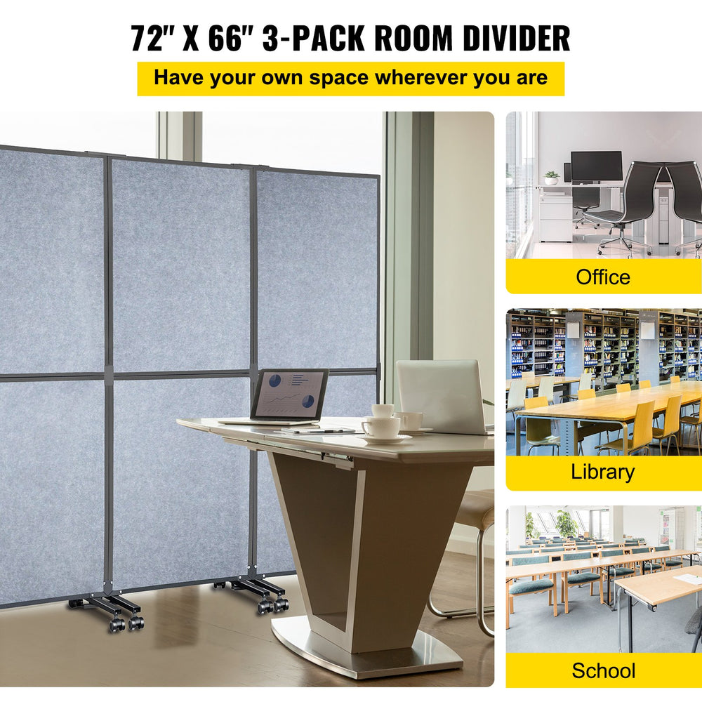 Vevor Acoustic Room Divider 72" x 66" 3-Pack Polyester and Steel Noise-Reducing Panel New