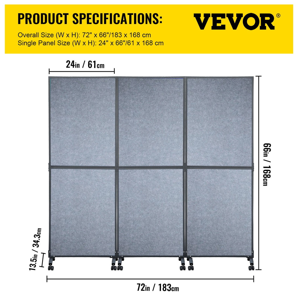 Vevor Acoustic Room Divider 72" x 66" 3-Pack Polyester and Steel Noise-Reducing Panel New