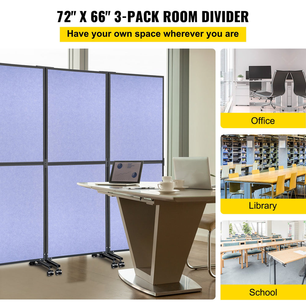 Vevor Acoustic Room Divider 72" x 66" 3-Pack Polyester and Steel Noise-Reducing Panel New