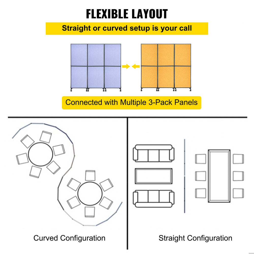 Vevor Acoustic Room Divider 72" x 66" 3-Pack Polyester and Steel Noise-Reducing Panel New