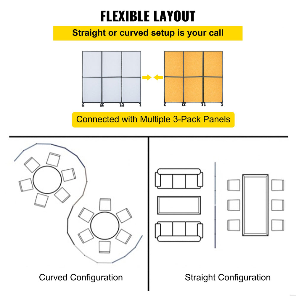 Vevor Acoustic Room Divider 72" x 66" 3-Pack Polyester and Steel Noise-Reducing Panel New