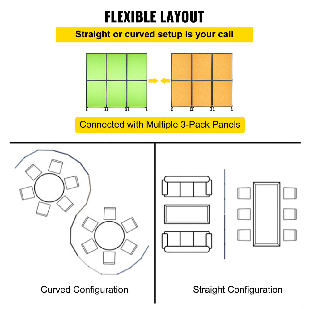 Vevor Acoustic Room Divider 72" x 66" 3-Pack Polyester and Steel Noise-Reducing Panel New