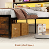 Under-bed space of the LED bed frame with storage headboard, ideal for organizing items and easy floor cleaning.