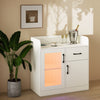 LED buffet sideboard in white with translucent fluted door, charging station, and RGB lights for stylish storage.