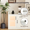 LED buffet sideboard in white with translucent fluted doors, built-in charging station, and anti-tipping kits for.