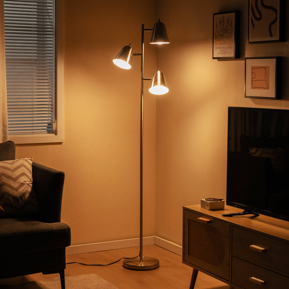 64 Inch 3-Light LED Floor Lamp Reading Light for Living Room Bedroom-Silver - Gallery View 1 of 11