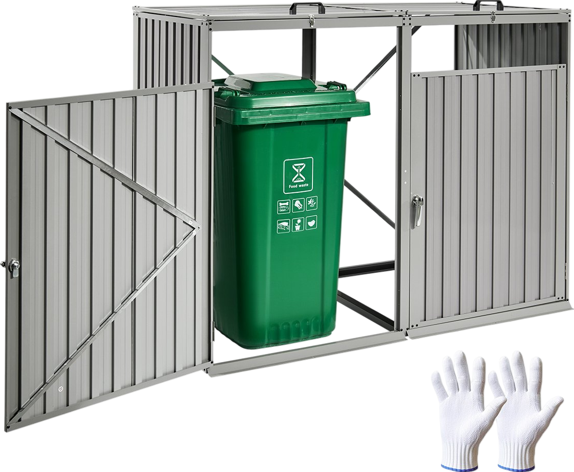 Vevor Trash Can Storage Shed for Two 52.79 Gallon Bins with Lockable Doors and Easy Access Entry New