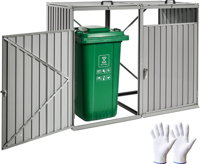 Vevor Trash Can Storage Shed for Two 52.79 Gallon Bins with Lockable Doors and Easy Access Entry New