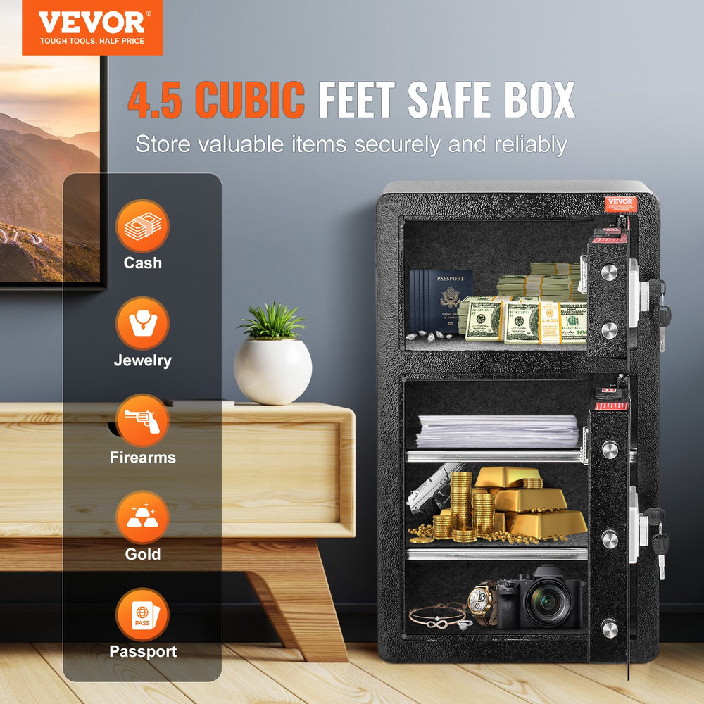 Vevor Safe Box 4.5 Cu. Ft. Double Door 5 Lock Bolts LED Light Dual Alarm System Key Lock and Password New