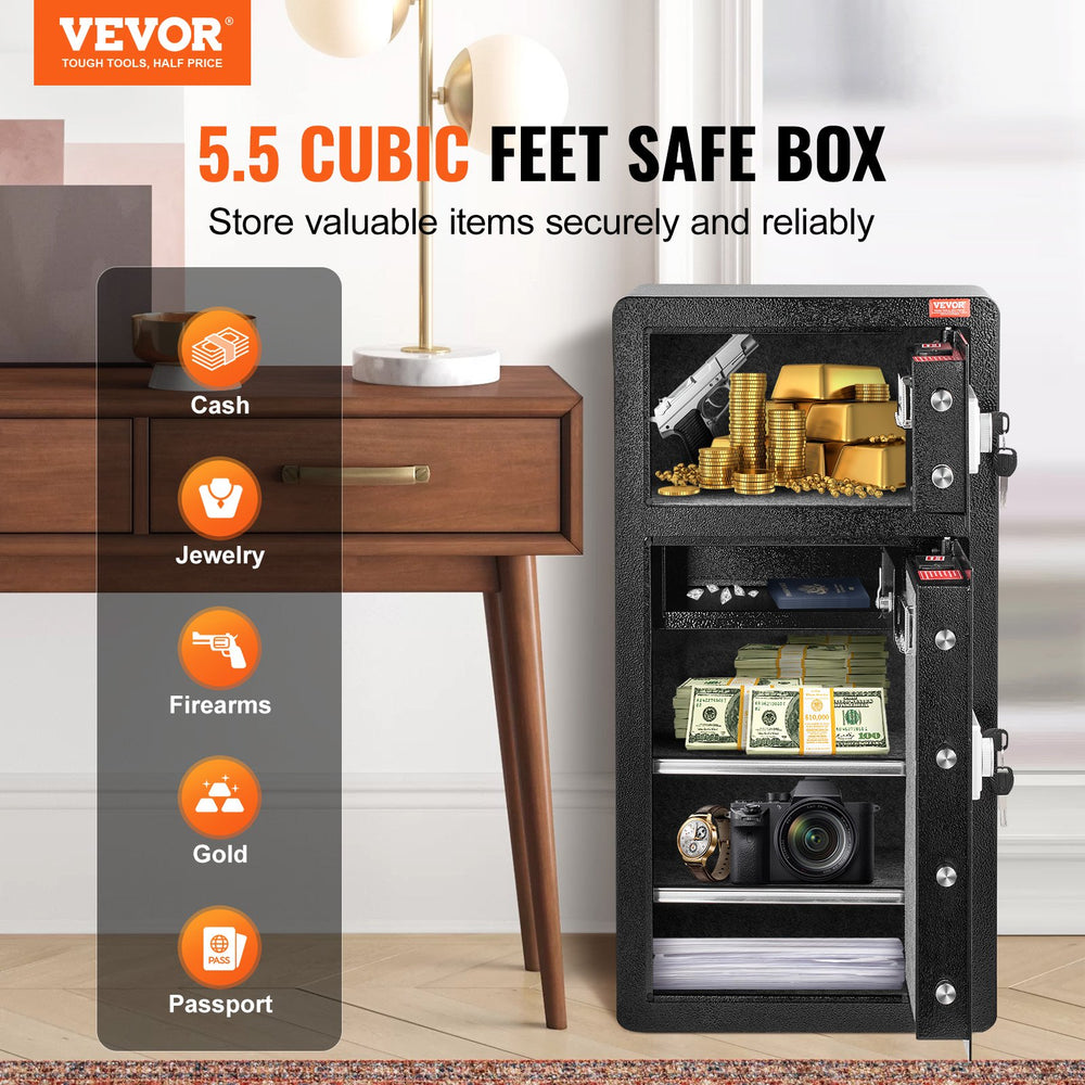 Vevor Safe Box 5.5 Cu. Ft. Double Door 6 Lock Bolts LED Light Dual Alarm System Key Lock and Password New